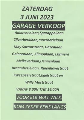 Garageverkoop Wondelgem Zaterdag 3 juni 2023