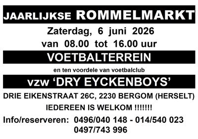 Jaarlijkse Openluchtrommelmarkt Dry Eyckenboys te Bergom/Herselt