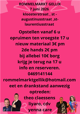 Rommelmarkt met optredens.