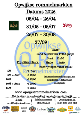 Rommelmarkten Opwijk Seizoen 2026 - 20 Jaar rommelmarkten!